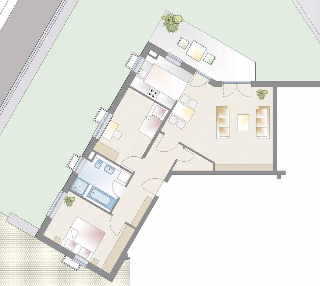 DIE GRUNDRISSE Wohnung 1 3-Zimmer, Erdgeschoss Wohnen/Essen 28,51 m² Küche