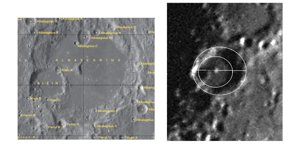 2 Die Messung der Tiefe des Kraters Albategnius (Moon Map - Equatorial region 45S to 45N - LPC1 - NASA - Mösting (Mondkrater) Wikipedia) Abb.