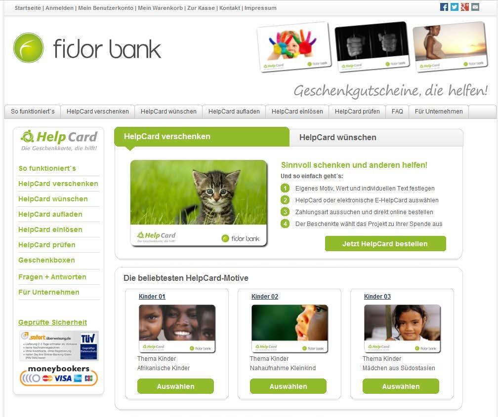 Beispiel Branding-Shop HelpCard-Shops in der CI eines kommerziellen Partners Als zusätzliche