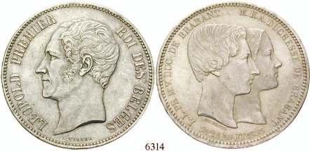 6314 Leopold II., 1865-1909 5 Francs 1853. Hochzeit des Herzogs von Brabant. Datumsangabe mit Punkt. Dav.