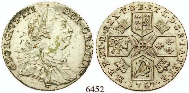 , 1760-1820 Shilling 1787. Herzen im Schild von Hannover. S.3746; KM 607.2. vz 120,- 6453 George IV.