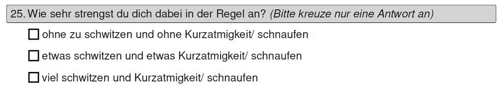 DIE ITEMS DES MOMO-AFB 41 MoMo-Plausibilitätsrange: 0-480 Varianten: Basiserhebung: Nicht erhoben. Welle 1: Die Formulierung lautete Wie lange spielst du dann täglich durchschnittlich im Freien? ca.