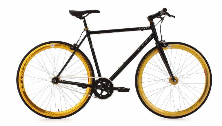 FitnessbikeS PEGADO 28 FIXED GEAR / SINGLESPEED FITNESSBIKE» Gold eloxierte Aluminium-Hohlkammerfelgen und