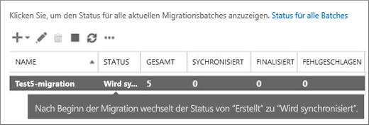 14. Wählen Sie Batch automatisch starten aus. 15. Die Migration wird gestartet, sobald Sie den neuen Migrationsbatch gespeichert haben.