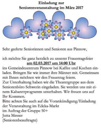 Nr. 02 24. Februar 2017 Einladung zur Frauentagsfeier in OT Godern Am Freitag, dem 10.