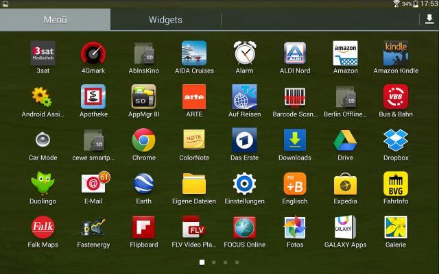 Installierte Android-Apps (Widgets) Diese Apps sind installiert.