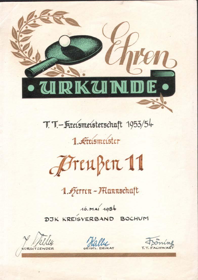Die DJK Preußen 1911 löst sich auf. 1960 Am 22. Mai Wiedergründungsversammlung im Pfarrheim Hl.