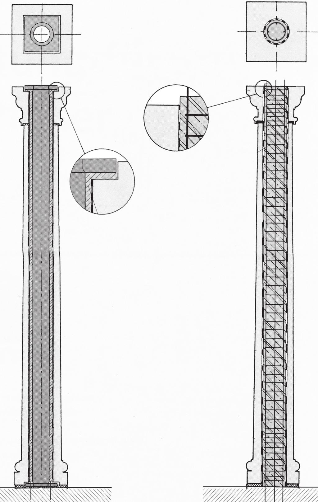 . Optische Arbeiten Bei den Säulen wird die Fuge vom Schaft zum Kapitell mit weißem Klebemörtel ausgefüllt.