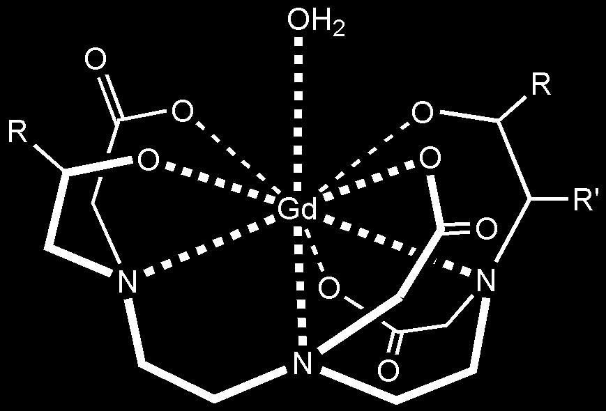 11/24/2011 Page 31/27 Contrast Agent: Gd-DTPA Complex octadentate coordination of gadolinium one free coordination side is occupied by a water molecule relationships between the chemical