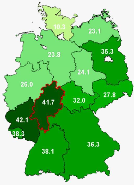 Rheinland-Pfalz Hessen Saarland Baden- Württemberg Bayern Brandenburg + Berlin Thüringen Sachsen Nordrhein- Westfalen Sachsen-Anhalt Niedersachsen (HH, HB) Mecklenburg- Vorpommern Schleswig-