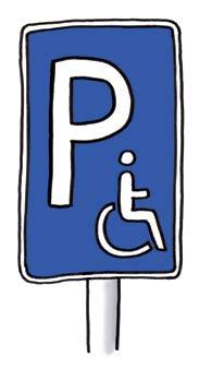 An diesen Park-Plätzen steht ein blaues Schild mit einem Roll-Stuhl drauf. Wenn Sie den Ausweis haben wollen: Sie müssen einen Antrag bei einem Amt stellen.