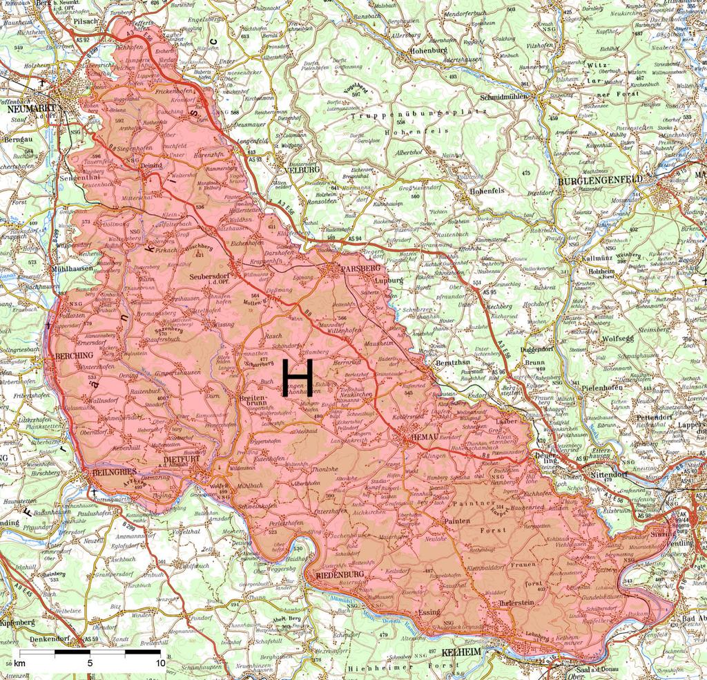 3 Das Karstgebiet H Hemau Räumliche Gliederung und Grenzen Die Nordgrenze des Karstgebietes H folgt der Schwarzen Laaber von der Mündung in die Donau bis zur Quelle in der Ortschaft Laaber.