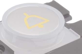 TASTKAEN / KAEN T / A Typ durchbrochen glasklar Tastkappe/Kappe V2A, blank quadratisch, mm x mm durchbrochen glasklar (eingespritzt) gelbe Folie für Notruf-Symbol arkierung Zeichenhöhe 8 mm (mind.