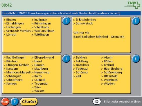 Einzelbillette nach D und F Ab der TNW-Zone 10 (Stadt Basel und Agglomeration) nach dem RVL Regio Verkehrsverbund und dem Elsass.