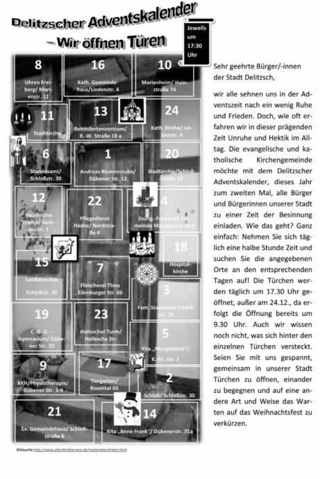 20 Amtsblatt Delitzsch vom 25.11.2011 Jehovas Zeugen - Delitzsch Königreichssaal Petersroda, Hauptstraße 10a Sonntag, 27.11.2011 17.