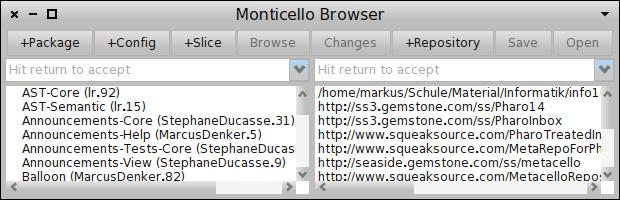 5.4 Projekt speichern Monticello-Pakete Öffne einen Monticello-Browser. Füge mit +Package ein neues Paket hinzu.