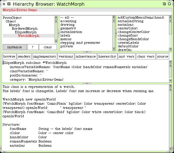 3.11 Der Browser Teilbereiche des Browsers die logischen Kategorien von Klassen nicht alphabetisch sortiert! Gelber Mausklick darauf (Kontextmenü) erlaubt die Suche nach einer Klasse.