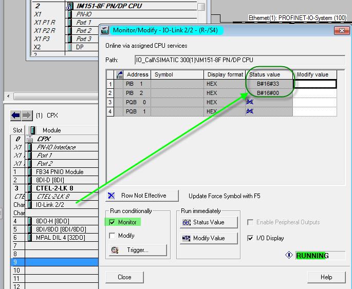 Online FB1 Im HW Config Mode kann man, in diesem Fall, Online vergleichen ob der Wert stimmt.