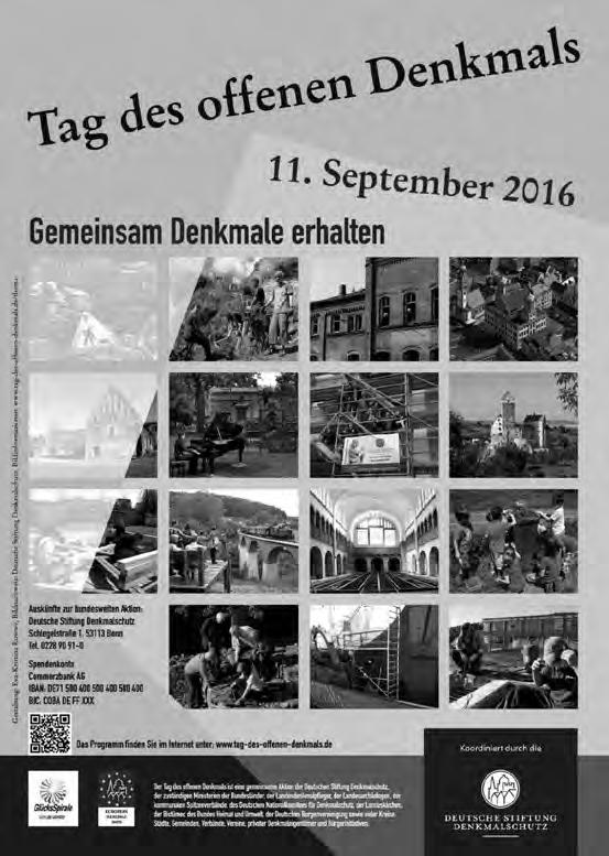 8 Mitteilungsblatt der Gemeinde Walddorfhäslach 28. April 2016, Nummer 17 Tag des offenen Denkmals am 11. September 2016 Der Tag des offenen Denkmals am 11.