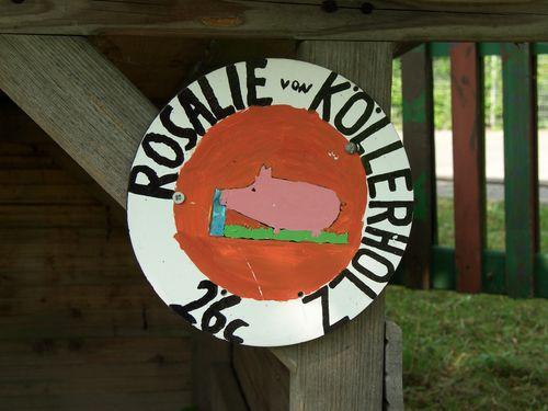 Station 26c: Schulschwein Rosalie Köllerholz Tiere für den Schulgarten, warum nicht ein Schwein? Die Kinder hatten im ersten Modell des Gartens eine kleine Schweinchenfigur aufgestellt.