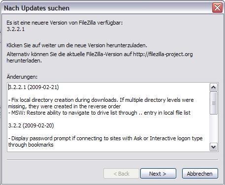 10 Update Filezilla sucht standardmäßig nach Updates, deshalb erscheinen häufig Meldungen wie diese: