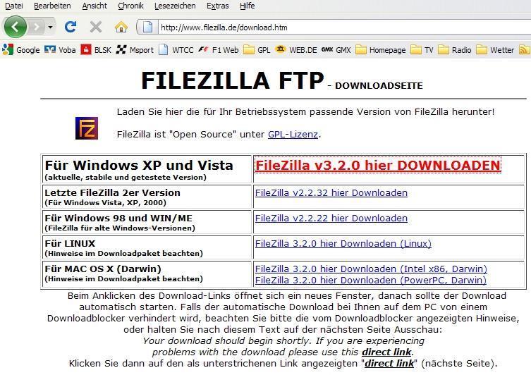 Noch einmal klicken, auf FileZilla.