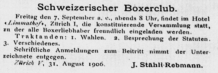 24 Die Geschichte des Schweizerischen Boxer Clubs Otto Meier, [oder Mayer?] Zürich III, Beisitzer.