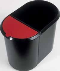 surrounding handling rim 1st section: - for paper disposal - 20 litres 2 extra section: - for wet waste and others - each 9 litres - with lid w 555, d 280 mm, h 350 mm 96 schwarz / rot / grün black /