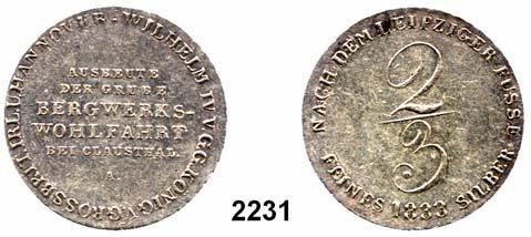..Sehr schön - vorzüglich 30,- 2229 1/24 Taler 1817, Hannover. AKS 16, J. 11...Fleckige Tönung, fast vorzüglich 30,- Wilhelm IV.