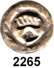 Deutsche Münzen und Medaillen 23 Hohnstein 14. Jahrhundert 2265 Hohlpfennig, Ellrich. Helm mit Helmbusch, auf dem Rand Hirschstangen mit E und L. 0,33 g.