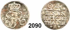 1,95 g. Kluge 170.3/a. v.s. 699. Olding 135... Vorzüglich 50,- 2086 1/24 Taler 1754 A, Berlin.