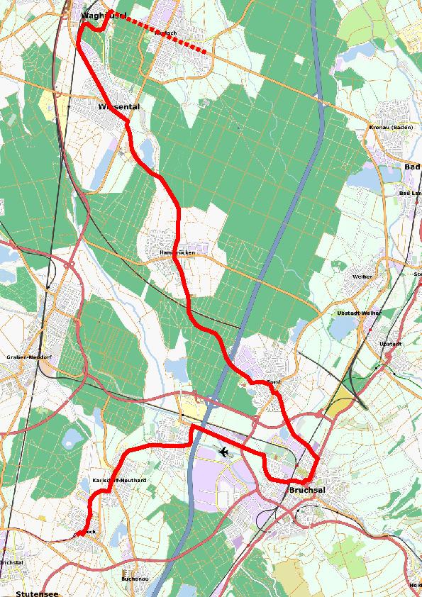 A Übersicht Planung Weiterführung der S2 von Spöck über Karlsdorf- Neuthard, Bruchsal, Forst Hambrücken