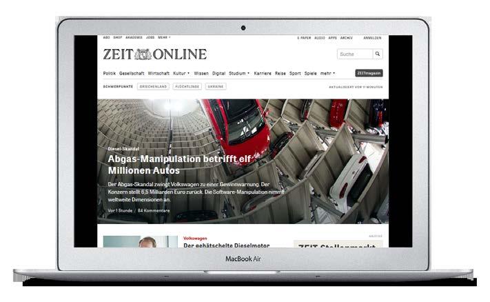 ZEIT ONLINE Top Medialeistung PageImpressions 103 Mio. monatlich Unique User 10,97 Mio. monatlich Visits 34,32 Mio.