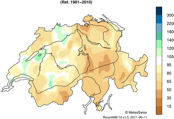 MeteoSchweiz Klimabulletin Mai 2017 5 Temperatur, Niederschlag und Sonnenscheindauer im Mai 2017 Messwerte absolut Abweichungen zur Norm