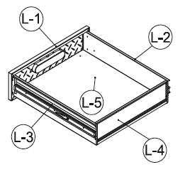 Schritt 12: Das rechte und linke Seitenteil der Schubladen (L-3 & L-2) werden auf der Rückseite des Vorderteils der Schublade (L-1) fixiert.