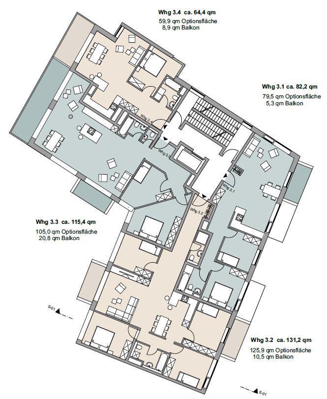 GRUNDRISSE 3. Obergeschoss Flächenangaben sind Optionsflächen.