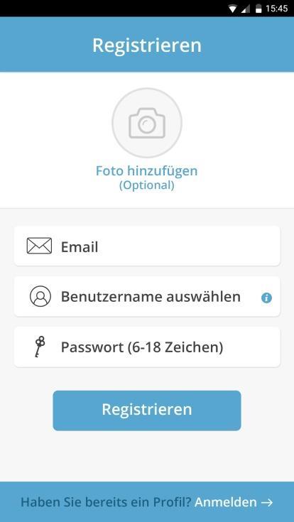 4 Registrierung Öffnen Sie die App auf Ihrem Smartphone, gelangen Sie zunächst zur Registrierung. Geben Sie Ihre E-Mailadresse an.