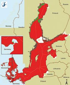 Abbildung 6 Eutrophierungszustand der Ostsee Rote Gebiet sind in einem schlechten Eutrophierungszustand (SubGES), für grüne Gebiete wurde der gute Zustand (GES) hinsichtlich Eutrophierung erreicht.