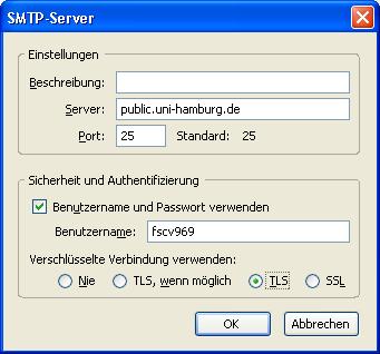"Postausgang-Server (SMTP)": klicken Sie auf