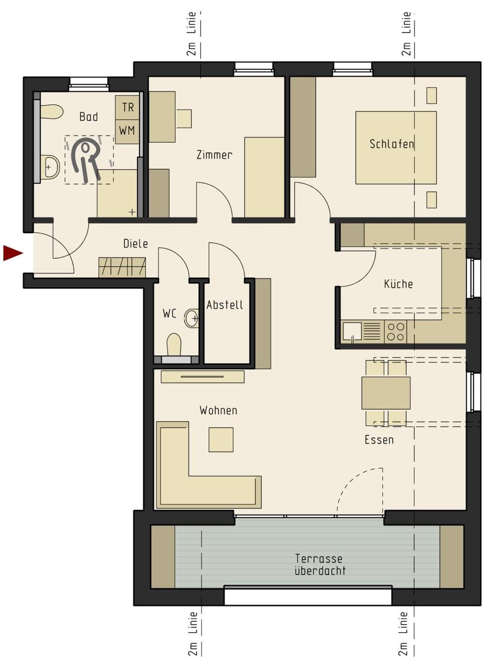 3 Zimmer Wohnfläche 90,50 m² Kellerraum 119 6,50 m² Wohnen/Essen 25,86 m² Küche 8,14 m² Schlafen 12,11 m² Zimmer