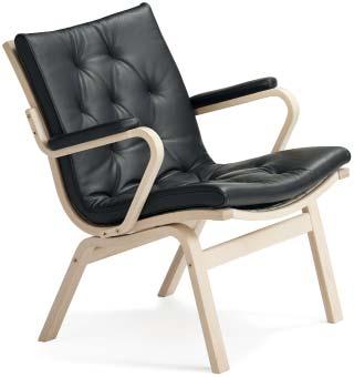 Der Sessel ist erhältlich mit Leinen Bezug in Natur oder Schwarz und Holzelementen in Buche oder Eiche