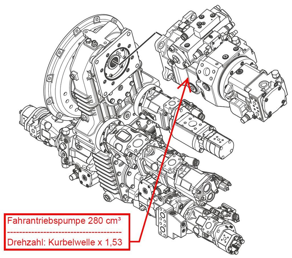 Tiger 6, Antrieb Fahrantriebspumpe OMSI-Pumpenverteilergetriebe am Dieselmotor, Sondergetriebe angepasst an Ropa-Erfordernisse Drehzahlgrenzen