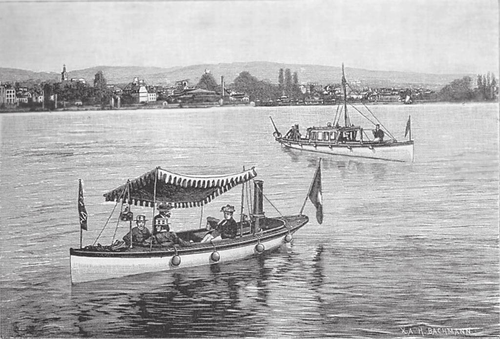 Naphta-Dampfboote Die Firma Escher Wyss Zürich ist bekannt, dass sie die Dampfschiffe für den Zürichsee baute, aber auch kleinere Lustboote mit Dampfmaschinen für die adelige und gut betuchte