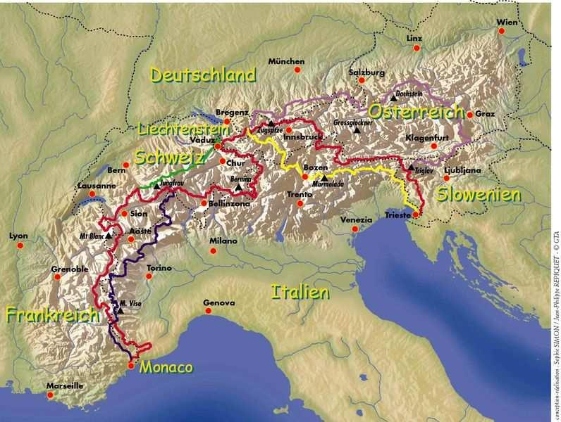Die Via Alpina ist ein Netz aus fünf über 5.
