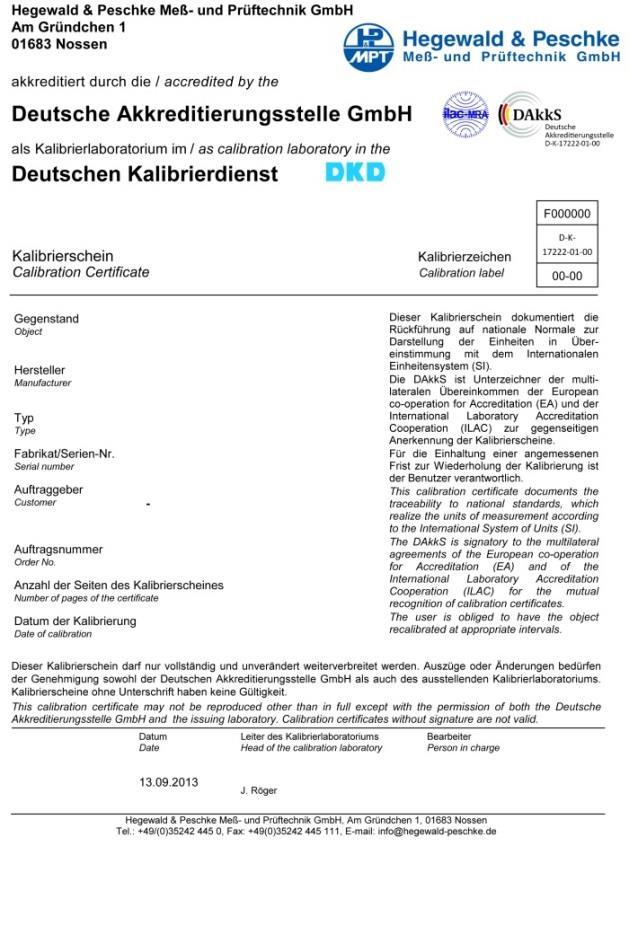 DKD-Kalibrierschein