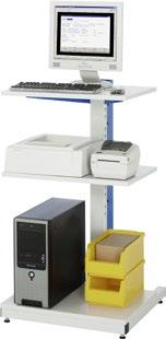 Computer-Ständer t Alle Modelle sind zur Aufnahme von EDV-Hardwarekomponenten vorgesehen t Zentralsäule mit Systemlochraster, Einbauhöhe der Ablagen und Flachbildschirmhalter über Steckbolzen