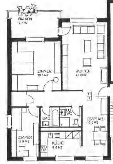 Grundrissplan Obere Schöneggstrasse 15, 3 ½ Zimmer Wohnung, EG