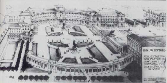 Es entstand die Idee das Oval des Platzes anstatt durch einen Palastbau, durch Kolonnaden mit Wandelhalle zu markieren.