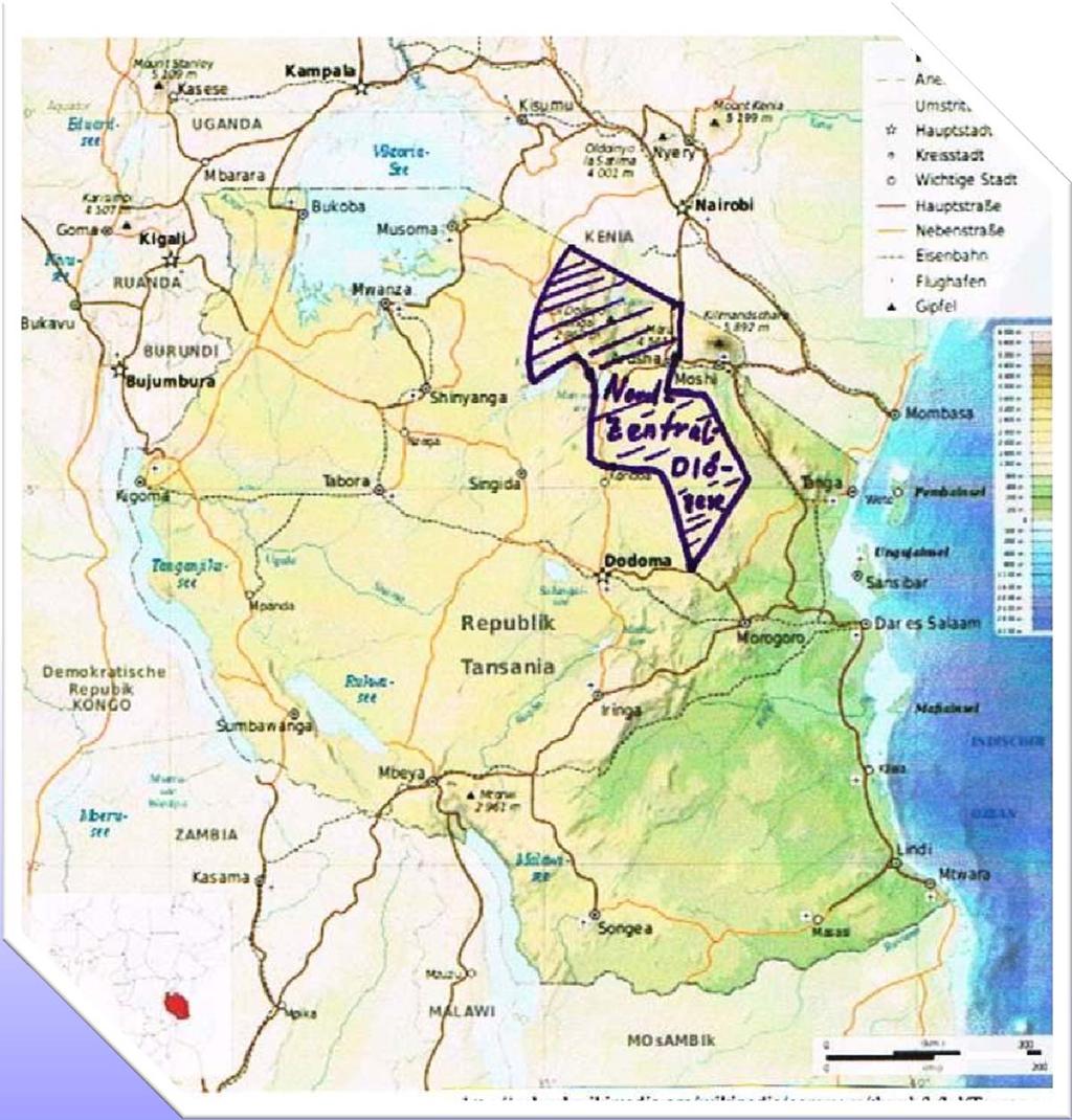 2. Die Nord Zentral Diözese der ELCT (früher Diözese in der Arusha Region ) Das Gebiet der Nord Zentral Diözese (NZD) liegt im