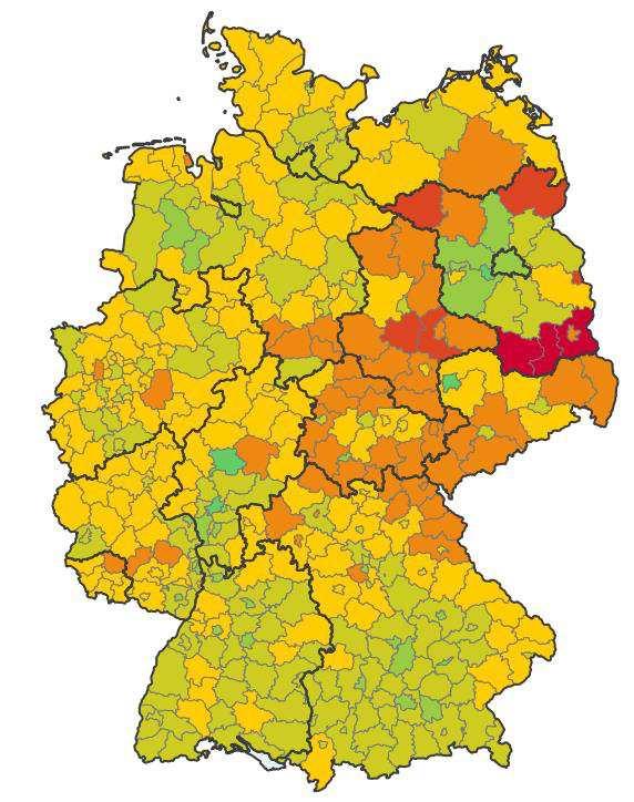 Bevölkerungsentwicklung in Deutschland 214 nach Kreisen 44 Dieses Angebot der Statistischen Ämter des Bundes und der Länder ist lizensiert unter der